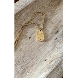 Boho Gold Mystic Moon Minimalist Tag Necklace - 18K PVD Gold Plated- Waterproof