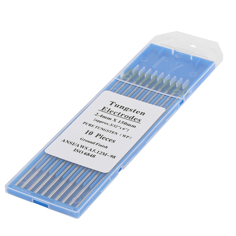 10Pcs Pure Tungsten Electrodes WP Green Tip for AC Tig