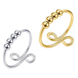 ORFOFE 2pcs Pressure Ring Adjustable Rings for Women Worry Ring Gold Fidget Ring Sensory Rings Mens Women Fidget Ring Fashion Jewelry for Women Christmas Restless Stainless Steel Miss