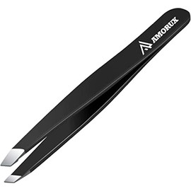 Pinza para cejas oblicua Punta mejorada profesional Pinza depiladora, pinzas de acero inoxidable para ceja, vello encarnado facial, astillas (Negro)