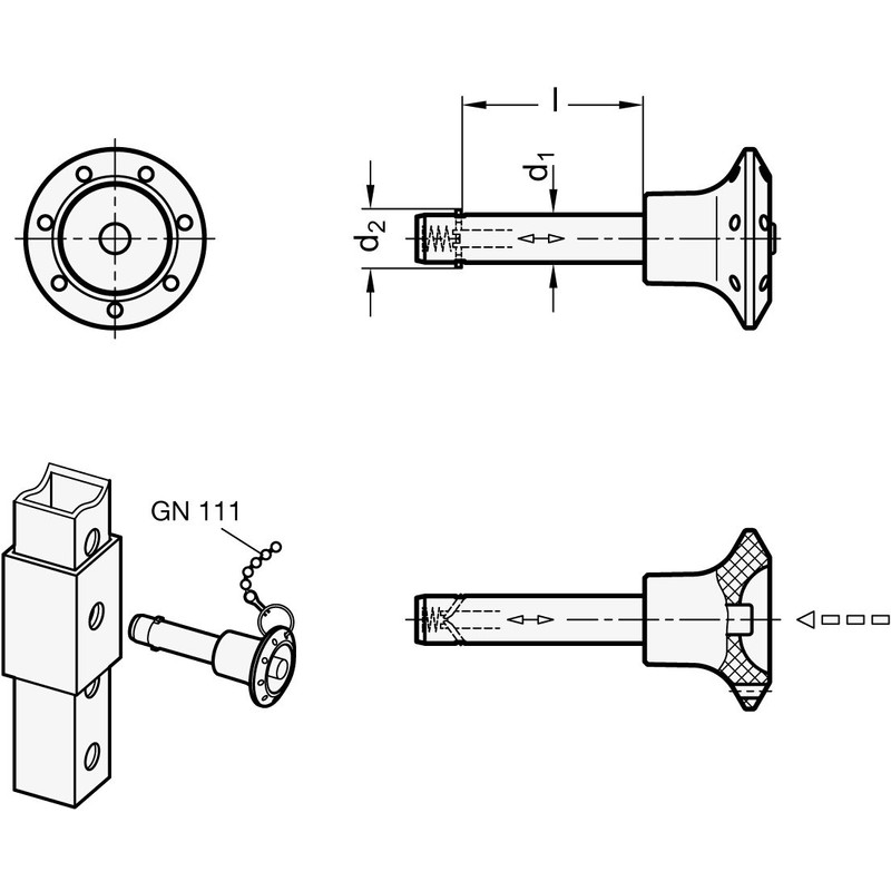 Ganter Normelemente | Plug pin with axial protection (locking pawl)