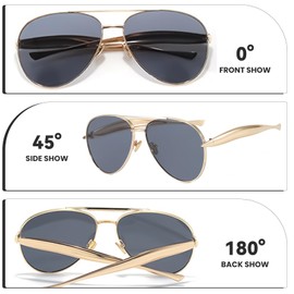 CIKJUK Oversized Pilot Sunglasses Womens Mens with Gold Streamline Metal Frame Retro Ladies Sun Glasses Trendy Shades for UV400 Protection-Gold Frame/Grey Lens