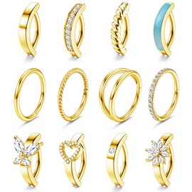 LOLIAS 14G Surgical Steel Clicker Belly Button Rings Set for Women Unique Cubic Zirconia Hoop Belly Button Rings Clicker Reverse Navel Rings Summer Body Jewelry,Gold Plated