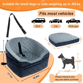 Vivifying Dog Car Seat for Small & Medium Dogs, Detachable & Washable Booster Seat for Pets Up to 30lbs, Travel Bed with Storage Pockets and Safety Belt – Gray&Black