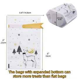 HIPIHOM Party favor bags summer Seaside Party Treat bags with ties Goodie Plastic Drawstring bags for Candy Cookies Food Wedding Gift christmas Gift Birthday Party(5.8x9x2.4) (Unique Christmas 100Pcs)