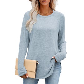 OFEEFAN Fall Long Sleeve Shirts for Women Casual Tunic Tops to Wear with Leggings Winter Lightweight Sweaters for Women Trendy XXL Blue Grey