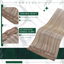 RUNATURE Clip-In Real Hair Extensions, 50 cm, Remy Hair, Extensions, Clip-In Real Hair, Dark Ash Blonde with Platinum Blonde Clip-In Extensions, 50 g, #19AP60