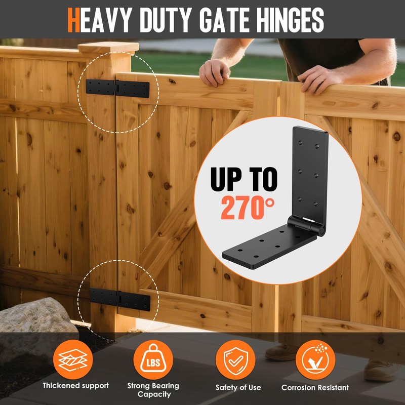 Lipshome Heavy Duty Gate Hinges,Black Door Hinge with Screws, Adjustable