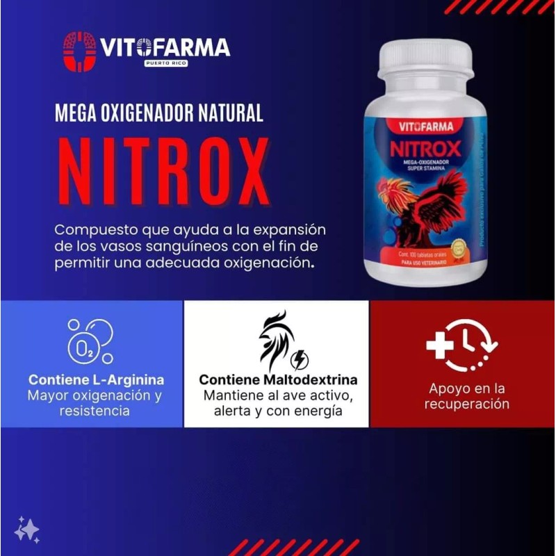 Vitofarma NITROX OXIGENATOR FOR CHICKEN, ROOSTERS - 100 Tablets (PARA