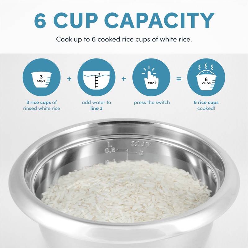 AROMA® Select Stainless® Rice Cooker, 3-Cup (Uncooked) / 6-Cup (Cooked),