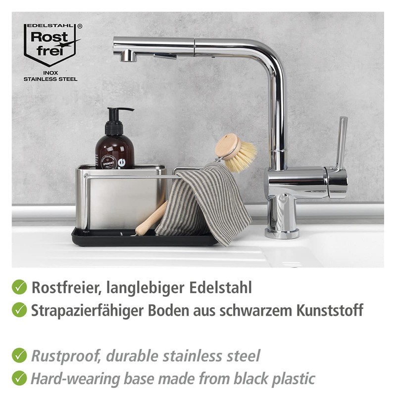 Wenko Organiser Stainless Steel Orio Drainer Sink Caddy, Silver matt,