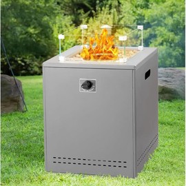 Xbeauty 20 Inch Fire Pit Square Gas Fire Table with Lava Rocks & Protective Cover for Parties/Backyard/Garden, Black - Color: GREY