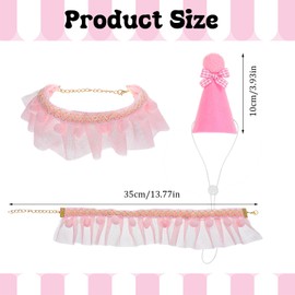simarro Pink Cat Birthday Hat Scarf Set, Cute LaceBandana Bib Party Hat Cat Pink Birthday Party Supplies for Cats Puppy and Small Dogs Birthday Costumea