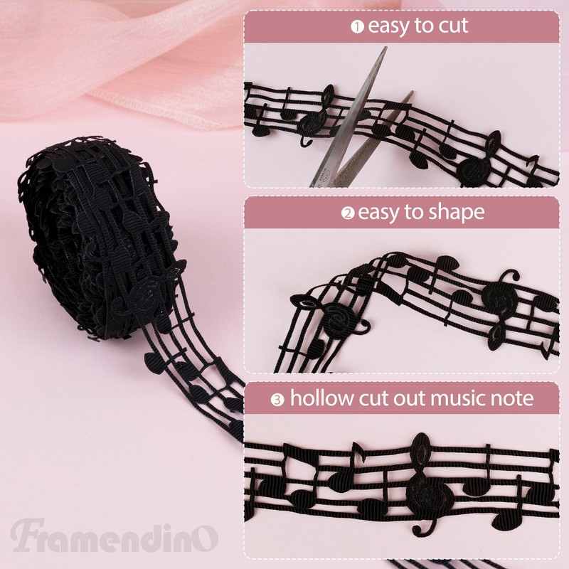 Framendino, 10 Yards 30mm Black Hollow Cut Out Music Note