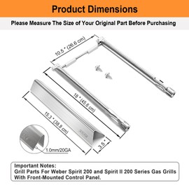 Welbocom 69785 Grill Burner and 7635 Flavorizer Bars for Weber Spirit E210 E220 & Spirit II 210 E220 Grills;Weber Spirit Grill Parts;Weber Spirit Grill Burner;Weber Grill Burner Covers (2-Burner)