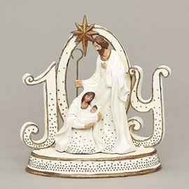 Roman 134136 Joy with Gold Dot Trim Sign with Holy Family Figure, 8-inch Height