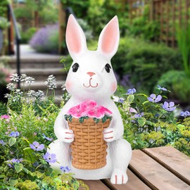 Brightever Outdoor Solar Garden Statues, Bunny with Housewarming Mother's Day and 9 RGB LED Lights, Outdoor Figurine Lights - Solar Powered Garden Sculpture Gifts for Mom, Women, Wife, Birthday