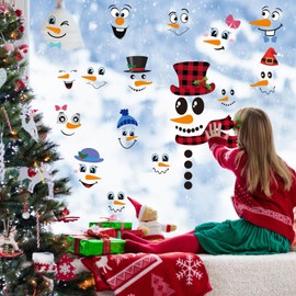 GYGOT Snowman Face Stickers for Crafts Christmas Ornaments,Snowman Faces Decals Christmas Wall Stickers Window Cling Glass Fridge Decor,Snowman Stickers for Winter Party Supplies Christmas Decoration