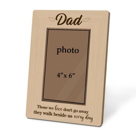 Dad Memorial Picture Frame Holds 4 x 6 Photo, Rustic Wooden Tabletop Keepsake with Sympathy Quote, In Loving Memory Gift for Loss of Father