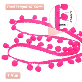 sourcing map 9 Yards Pom Pom Trim Ribbon, 1" Wide Fluorescent Pink Pom Pom Ball Fringe Trim Sewing Fringe Fabric Trim Ribbon for DIY Crafts Curtain Clothes Pillow Home Decoration