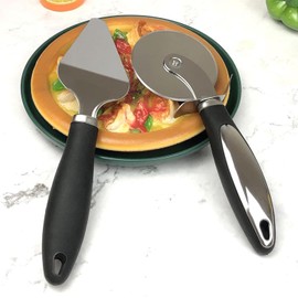 Stainless Steel Pizza Wheel and Cutter,2Pc Stainless Steel Pizza Cutter Wheel Sharp Pizza Slicer,Stainless Steel Pizza Cutter Wheel and Pie Server,Stainless Steel Pizza Cutter Wheel Sharp Pizza Cutter