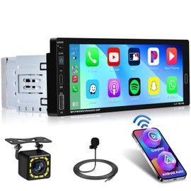 Fuluku 6.85 Inch Single Din Car Stereo with Wired Carplay Android Auto, 1080P Touch Screen 1 Din Radio 5.0 Bluetooth/FM/SWC/EQ/Mirror Link/Backup Camera/MIC/7 Backlight Settings/Remote Control