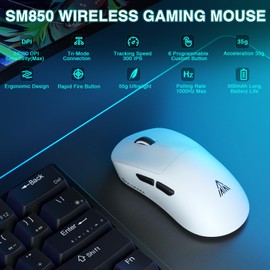 SOLAKAKA SM850 Wireless Gaming Mouse, 24000 DPI, 55g Lightweight Mouse Gaming, 6 Programmable Buttons, Ergonomic Computer Mouse, Tri-Mode BT5.1/2.4G/USB-C 250h Battery Life PC Gamer Mice for Laptop