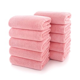 Lumimi Face Towel, Quick Drying, Set of 10, Pink, 13.8 x 29.5 inches (35 x 75 cm), Hotel Specifications, Commercial Use, Home, Sports, etc., Microfiber, Instant Absorption, Soft, Gentle on the Skin