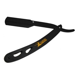 Classic Samurai CS-102 Matte Black Folding Straight Razor, Shavette with 100 Count Single Edge Razor Blades (Black)