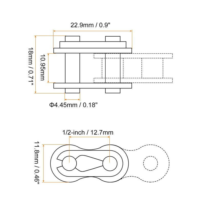 sourcing map Chain Main Link Roller 1/2 Inch Carbon Steel