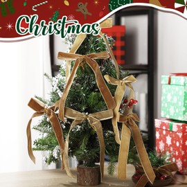 Riceshoot 30 Pcs 6 x 8 Inches Velvet Christmas Bow, Rustic Crafts Gift Bows for Christmas Tree, Christmas Garland, Large Gifts, Parties, Indoor or Outdoor Christmas DecorationsKhaki Assorted)