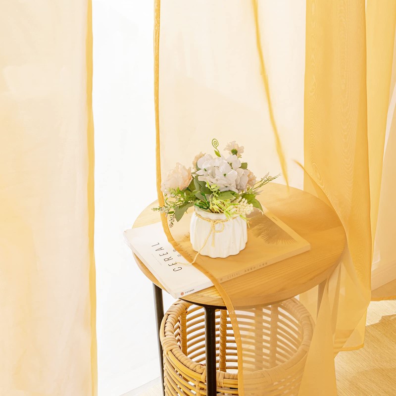MIULEE 2 Panels Solid Color Gold Sheer Fall Window Curtains