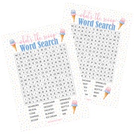DISTINCTIVS What's The Scoop Gender Reveal Party Word Search, Here's The Scoop Ice Cream Baby Shower Game - 20 Player Cards