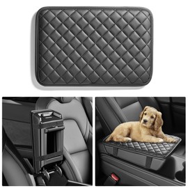 HighnessHwoo Car Armrest Covers, Vehicle Center Console Cover, Middle Storage Organizer Pad, Dog & Cat Paws Protetor, Nappa Leather, Waterproof, Anti-slip, Auto Interior Accessories, Black, Large Size