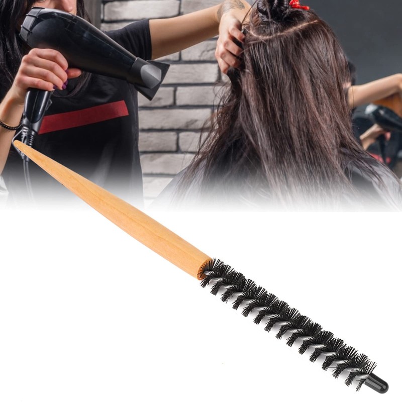 Mini Round Brush Nylon Bristles Short Hair Styling Wooden Handle