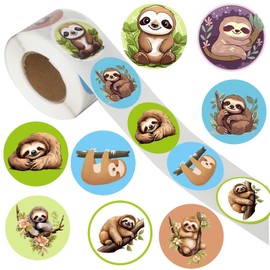 500 Pcs Sloth Animal Party Roll Stickers,Sloth Baby Shower Birthday Party Favors Supplies Decorations Goodie Bag Stuffers Prize Labels