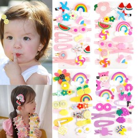 Paifeancodill Baby Girls Hair Clips, 56 Pcs Hair Clips for Girls, Toddle Hair Pins, Fully Lined Alligator Hair Rainbow Accessories Cute Cartoon Fruit Dessert Barrettes for Toddlers Girl Teens Kids