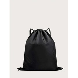 Simple Plain Drawstring Backpack, Casual Nylon Waterproof Sports Backpack for Travel Fitness Swimming Work Business Trip, Matching Portable School Bag for Students - Color: Black, Size: one-size
