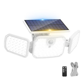 Peasur Clip on Solar Motion Lights Outdoor with Remote Control, Solar Security Light with 3 Modes, IP65 Waterproof Flood Lights Outside for Camping Garden Patio Garage Backyard, White