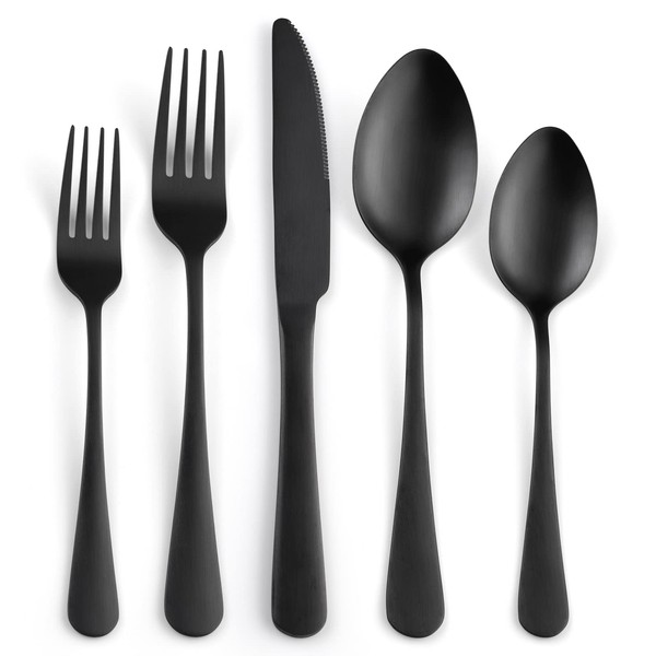 Matte Silverware Set for 8,SANLUNS 40-Piece Satin Finish Black Flatware