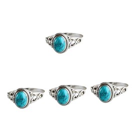 TEHAUX 4pcs Rings for Women Vintage Engagement Ring Western Jewelry Fashion Present
