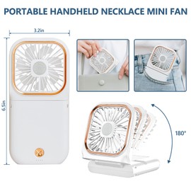 Ventilador portátil para collar personal de mano, plegable, mini ventilador silencioso recargable por USB, con función de soporte para teléfono celular, banco de energía de 3000 mAh, con manos libres