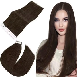 Easyouth #2 Remy Real Hair Tape-In Extensions, Darkest Brown, 30 cm, 30 g, Skin Weft Extensions