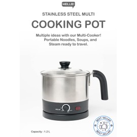 HELLO 1.2L Stainless Steel ELECTRIC S.S MULTI COOKING POT, Rapid noodle cooker