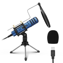 EIVOTOR USB PC Microphone, 192kHz/24Bit Condenser Computer Microphone Gaming Mic Plug and Play with Tripod Stand & Pop Filter Desktop Mic for Streaming Youtube Facebook Skype Recording Podcasting