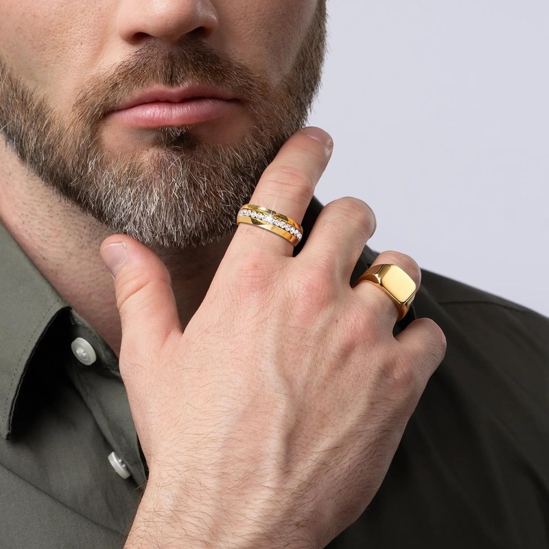 EIELO 12Pcs Rings for Men Stainless Steel Band Rings Square