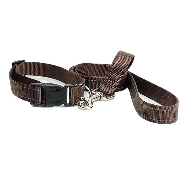 Plain Brown Colour Dog Collar And Lead Matching Set Combo