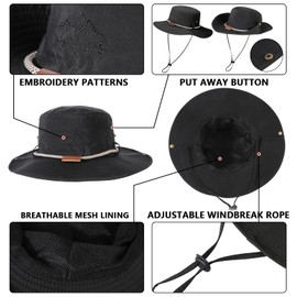 TAGVO Fishing Hat for Men, Foldable UV Protection, Breathable Boonie Hat with Chin Strap, Bucket Hat, Safari Hat, Hiking Hat, Fishing Hat, Sun Hat, Outdoor Sun Hats, Unisex, black