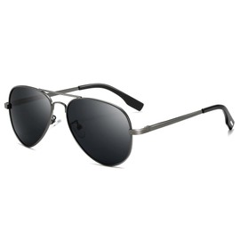 SUNGAIT Classic Pilot Sunglasses for Men Women Polarized UV400 Protection (Gunmetal Frame/Gray Lens)