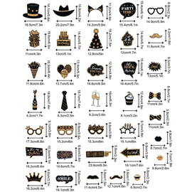 36 Pcs Funny Photo Booth Props Party Decorations Photo Props for Adults for Birthday Weddings Graduation Parties Supplies Prom Disco Mardi Gras Parties Supplies, Black & Gold Photobooth Party Props